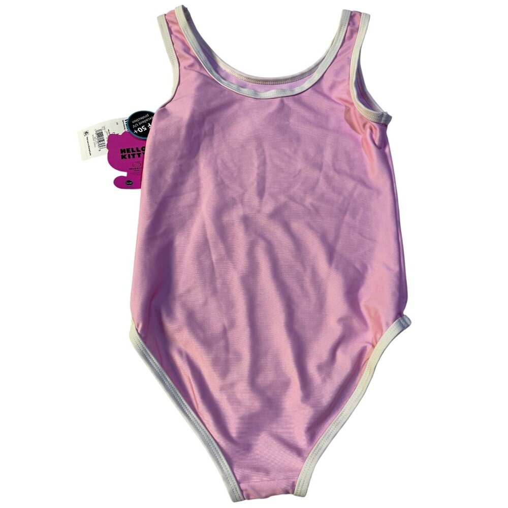 Hello Kitty Pink Girls 7/8 One-Piece Swimsuit With Hawaiian Design - Picture 2 of 11